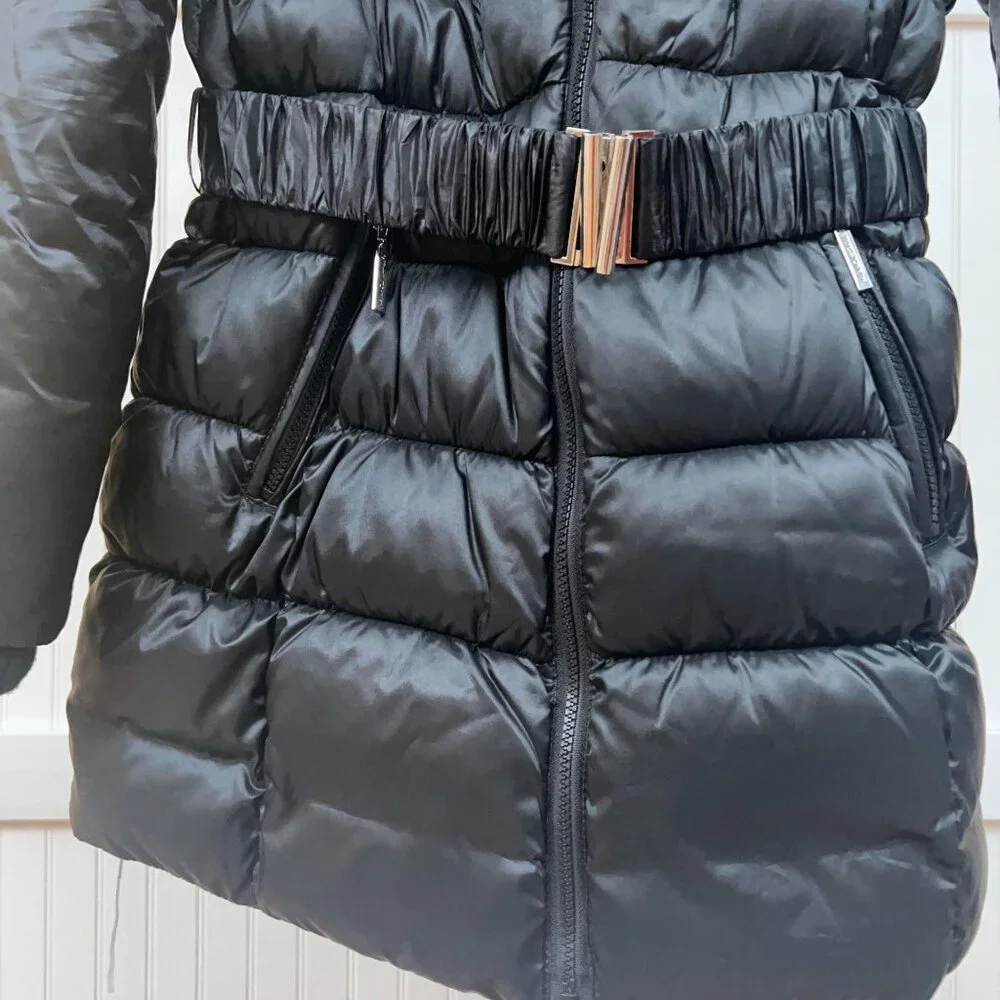 Betsey Johnson Women's M Black Puffer Coat Faux Fur Collar Warm Winter Jacket - Picture 5 of 12